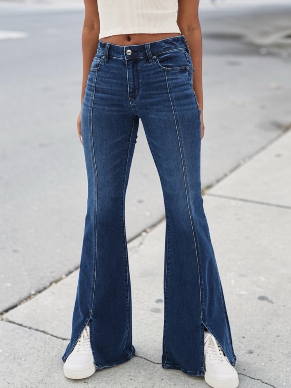 American Eagle Outfitters Black Wide-Leg Split Hem Jeans